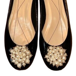 Kate Spade Black Flats with Pearl Cluster